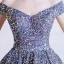 Sparkly Silver Dancing Prom Dresses 2021 A-Line / Princess Off-The-Shoulder Short Sleeve Sequins Glitter Tulle Floor-Length / Long Ruffle Backless Formal Dresses