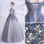 Sparkly Silver Dancing Prom Dresses 2021 A-Line / Princess Off-The-Shoulder Short Sleeve Sequins Glitter Tulle Floor-Length / Long Ruffle Backless Formal Dresses