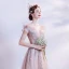 Élégant Rougissant Rose Robe De Bal 2021 Princesse De l'épaule Manches Courtes Appliques Paillettes Perlage Glitter Tulle Train De Balayage Volants Dos Nu Robe De Ceremonie