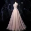 Élégant Rougissant Rose Robe De Bal 2021 Princesse Bustier Sans Manches Appliques En Dentelle Perlage Glitter Tulle Train De Balayage Volants Dos Nu Robe De Ceremonie