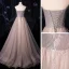 Élégant Rougissant Rose Robe De Bal 2021 Princesse Bustier Sans Manches Appliques En Dentelle Perlage Glitter Tulle Train De Balayage Volants Dos Nu Robe De Ceremonie