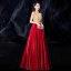 Two Tone Gold Red Velour Dancing Prom Dresses 2021 A-Line / Princess See-through V-Neck Sleeveless Beading Tassel Rhinestone Floor-Length / Long Ruffle Backless Formal Dresses