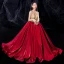 Two Tone Gold Red Velour Dancing Prom Dresses 2021 A-Line / Princess See-through V-Neck Sleeveless Beading Tassel Rhinestone Floor-Length / Long Ruffle Backless Formal Dresses