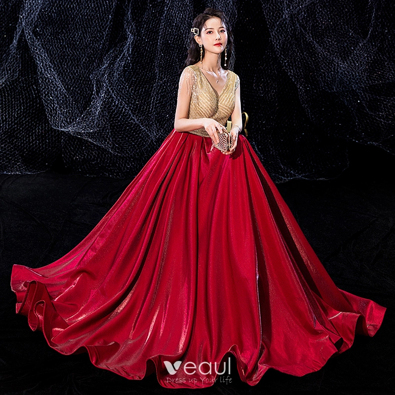 red dress and gold 5010 Red-gold Gown outfit set main image 0