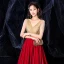 Two Tone Gold Red Velour Dancing Prom Dresses 2021 A-Line / Princess See-through V-Neck Sleeveless Beading Tassel Rhinestone Floor-Length / Long Ruffle Backless Formal Dresses