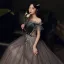 Two Tone Green Prom Dresses 2021 A-Line / Princess Off-The-Shoulder Short Sleeve Beading Glitter Tulle Sweep Train Ruffle Backless Formal Dresses