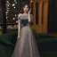 Two Tone Green Prom Dresses 2021 A-Line / Princess Off-The-Shoulder Short Sleeve Beading Glitter Tulle Sweep Train Ruffle Backless Formal Dresses