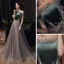 Two Tone Green Prom Dresses 2021 A-Line / Princess Off-The-Shoulder Short Sleeve Beading Glitter Tulle Sweep Train Ruffle Backless Formal Dresses