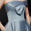 Haut de Gamme Bleu Ciel Satin Dansant Robe De Bal 2021 Princesse Bustier Manches Courtes Fendue devant Longue Volants Dos Nu Robe De Ceremonie
