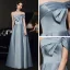 Haut de Gamme Bleu Ciel Satin Dansant Robe De Bal 2021 Princesse Bustier Manches Courtes Fendue devant Longue Volants Dos Nu Robe De Ceremonie