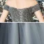 Glitzernden Grau Pailletten Tanzen Ballkleider 2021 A Linie Off Shoulder Kurze Ärmel Perlenstickerei Glanz Tülle Lange Rüschen Rückenfreies Festliche Kleider