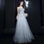 Elegant Silver Dancing Prom Dresses 2021 A-Line / Princess Strapless Sleeveless Feather Appliques Sequins Beading Floor-Length / Long Ruffle Backless Formal Dresses