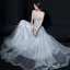 Elegant Silver Dancing Prom Dresses 2021 A-Line / Princess Strapless Sleeveless Feather Appliques Sequins Beading Floor-Length / Long Ruffle Backless Formal Dresses