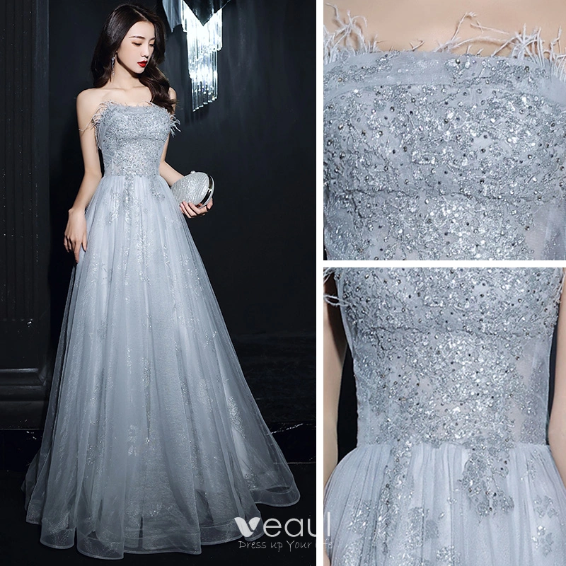 Strapless Appliques Tulle Long Prom Dresses, A-line 2021 Prom Dresses, Elegant Prom Dresses Strapless Appliques Tulle Long Prom Dresses, A-line 2021 Prom Dresses, Elegant Prom Dresses