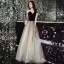 Elegant Mørk Marineblå Gradient-Farge Dancing Ballkjoler 2021 Prinsesse Kjæreste Uten Ermer Sash Glitter Tyll Lange Buste Ryggløse Formelle Kjoler