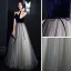 Elegant Mørk Marineblå Gradient-Farge Dancing Ballkjoler 2021 Prinsesse Kjæreste Uten Ermer Sash Glitter Tyll Lange Buste Ryggløse Formelle Kjoler