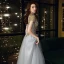 Vintage / Retro Grey See-through Dancing Prom Dresses 2021 A-Line / Princess High Neck Short Sleeve Appliques Lace Beading Floor-Length / Long Ruffle Backless Formal Dresses