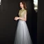 Vintage / Retro Grey See-through Dancing Prom Dresses 2021 A-Line / Princess High Neck Short Sleeve Appliques Lace Beading Floor-Length / Long Ruffle Backless Formal Dresses