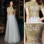 Vintage / Retro Grey See-through Dancing Prom Dresses 2021 A-Line / Princess High Neck Short Sleeve Appliques Lace Beading Floor-Length / Long Ruffle Backless Formal Dresses