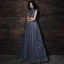 Bling Bling Navy Blue Dancing Prom Dresses 2021 A-Line / Princess See-through High Neck Short Sleeve Sash Beading Pearl Glitter Tulle Floor-Length / Long Ruffle Backless Formal Dresses