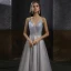 High End Silber Tanzen Ballkleider Mit Schal 2021 A Linie Spaghettiträger Ärmellos Perlenstickerei Strass Lange Rüschen Rückenfreies Festliche Kleider
