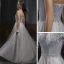 High End Silber Tanzen Ballkleider Mit Schal 2021 A Linie Spaghettiträger Ärmellos Perlenstickerei Strass Lange Rüschen Rückenfreies Festliche Kleider
