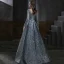Haut de Gamme Bleu Marine Dansant Robe De Bal 2021 Princesse Encolure Carrée Manches Longues Appliques En Dentelle Perlage Longue Volants Dos Nu Robe De Ceremonie