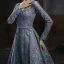 Haut de Gamme Bleu Marine Dansant Robe De Bal 2021 Princesse Encolure Carrée Manches Longues Appliques En Dentelle Perlage Longue Volants Dos Nu Robe De Ceremonie