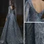 Haut de Gamme Bleu Marine Dansant Robe De Bal 2021 Princesse Encolure Carrée Manches Longues Appliques En Dentelle Perlage Longue Volants Dos Nu Robe De Ceremonie