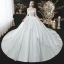 Fashion Ivory Satin See-through Bridal Wedding Dresses 2021 Ball Gown High Neck Long Sleeve Appliques Lace Cathedral Train Ruffle