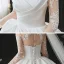 Fashion Ivory Satin See-through Bridal Wedding Dresses 2021 Ball Gown High Neck Long Sleeve Appliques Lace Cathedral Train Ruffle
