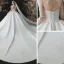 Fashion Ivory Satin See-through Bridal Wedding Dresses 2021 Ball Gown High Neck Long Sleeve Appliques Lace Cathedral Train Ruffle