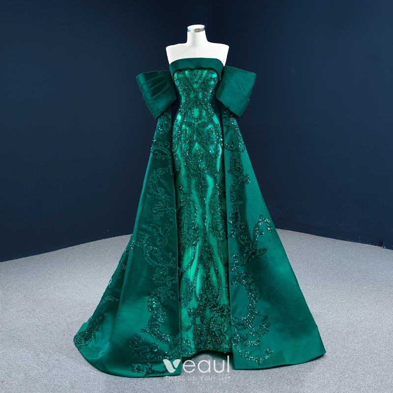 extravagant green dress Luxury Green Sequin Beaded Shiny Long Sleeve Evening Dress SS625