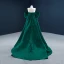 Luxe Vert Foncé Satin Tapis rouge Robe De Soirée 2021 Princesse Bustier Manches Courtes Paillettes Train De Balayage Volants Dos Nu Robe De Ceremonie
