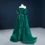 Luxe Vert Foncé Satin Tapis rouge Robe De Soirée 2021 Princesse Bustier Manches Courtes Paillettes Train De Balayage Volants Dos Nu Robe De Ceremonie