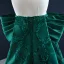 Luxe Vert Foncé Satin Tapis rouge Robe De Soirée 2021 Princesse Bustier Manches Courtes Paillettes Train De Balayage Volants Dos Nu Robe De Ceremonie