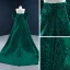 Luxe Vert Foncé Satin Tapis rouge Robe De Soirée 2021 Princesse Bustier Manches Courtes Paillettes Train De Balayage Volants Dos Nu Robe De Ceremonie
