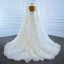 Illusion Weiß Durchsichtige Hochzeits Brautkleider / Hochzeitskleider 2021 Ballkleid Stehkragen Lange Ärmel Rückenfreies Handgefertigt Perlenstickerei Pailletten Hof-Schleppe Rüschen