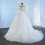 Illusion Weiß Durchsichtige Hochzeits Brautkleider / Hochzeitskleider 2021 Ballkleid Stehkragen Lange Ärmel Rückenfreies Handgefertigt Perlenstickerei Pailletten Hof-Schleppe Rüschen