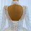 Illusion Weiß Durchsichtige Hochzeits Brautkleider / Hochzeitskleider 2021 Ballkleid Stehkragen Lange Ärmel Rückenfreies Handgefertigt Perlenstickerei Pailletten Hof-Schleppe Rüschen
