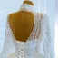 Illusion Weiß Durchsichtige Hochzeits Brautkleider / Hochzeitskleider 2021 Ballkleid Stehkragen Lange Ärmel Rückenfreies Handgefertigt Perlenstickerei Pailletten Hof-Schleppe Rüschen