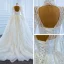 Illusion Weiß Durchsichtige Hochzeits Brautkleider / Hochzeitskleider 2021 Ballkleid Stehkragen Lange Ärmel Rückenfreies Handgefertigt Perlenstickerei Pailletten Hof-Schleppe Rüschen