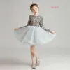 Sparkly Grey Birthday Flower Girl Dresses 2021 Ball Gown Scoop Neck Long Sleeve Sequins Floor-Length / Long Ruffle