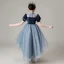 Haute Basse Bleu Marine Transparentes Robe Ceremonie Fille 2021 Robe Boule Col Haut Gonflée Manches Courtes Glitter Étoile Tulle Perlage Asymétrique Volants