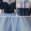 Haute Basse Bleu Marine Transparentes Robe Ceremonie Fille 2021 Robe Boule Col Haut Gonflée Manches Courtes Glitter Étoile Tulle Perlage Asymétrique Volants