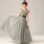 Fashion Grey Birthday Flower Girl Dresses 2021 Sheath / Fit Scoop Neck Sleeveless Sash Sequins Floor-Length / Long Ruffle