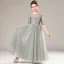 Illusion Grey Birthday See-through Flower Girl Dresses 2021 A-Line / Princess Scoop Neck 1/2 Sleeves Sequins Floor-Length / Long Ruffle