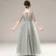Illusion Grey Birthday See-through Flower Girl Dresses 2021 A-Line / Princess Scoop Neck 1/2 Sleeves Sequins Floor-Length / Long Ruffle