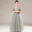 Illusion Grey Birthday See-through Flower Girl Dresses 2021 A-Line / Princess Scoop Neck 1/2 Sleeves Sequins Floor-Length / Long Ruffle