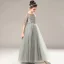 Illusion Grey Birthday See-through Flower Girl Dresses 2021 A-Line / Princess Scoop Neck 1/2 Sleeves Sequins Floor-Length / Long Ruffle